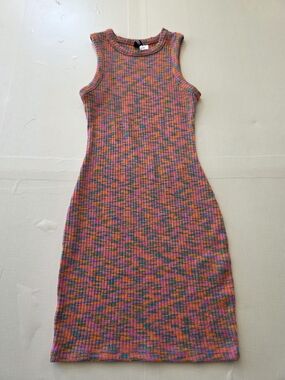 Divided Ribbed Multicolor Bodycon Midi Dress XXS